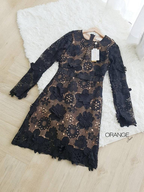 ORANGE JUICE Lace Embroidered Round Neck Dresses